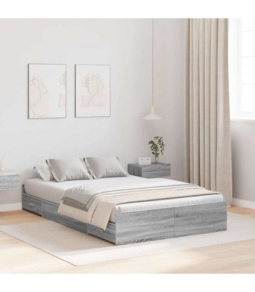 vidaXL Storage Bed Frame Grey Sonoma 120 x 200 cm Engineered Wood