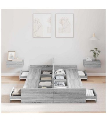 vidaXL Storage Bed Frame Grey Sonoma 120 x 200 cm Engineered Wood