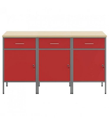 vidaXL Work Cabinet with Drawer 3 pcs Red and Grey 150 x 55 x 85 cm