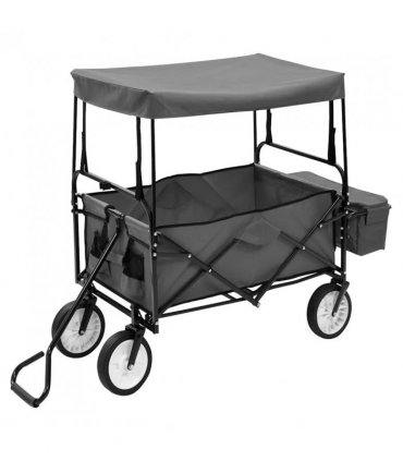 vidaXL Folding Hand Trolley with Canopy Steel Grey