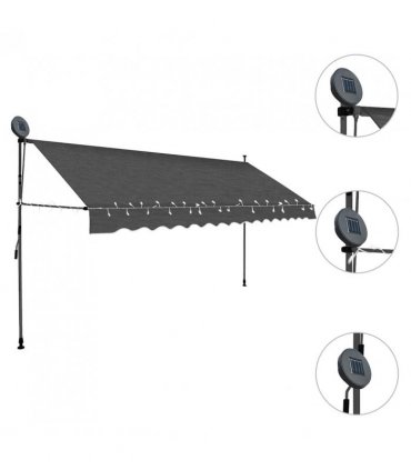 vidaXL Manual Retractable Awning with LED 350 cm Anthracite