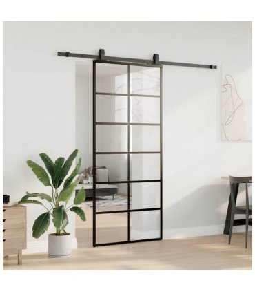 vidaXL Sliding Door with Hardware Set Black 90x205 cm ESG Glass