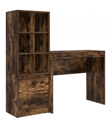 vidaXL Desk with Drawer with Shelf with Storage 2 pcs Smoked Oak