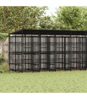 vidaXL Outdoor Dog Kennel with Roof Steel 14.75 m²