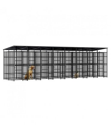 vidaXL Outdoor Dog Kennel with Roof Steel 14.75 m²