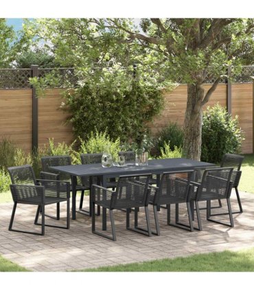 vidaXL Garden Dining Set 9 pcs Black Poly Rattan