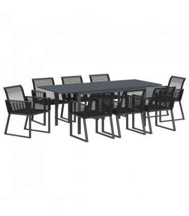 vidaXL Garden Dining Set 9 pcs Black Poly Rattan