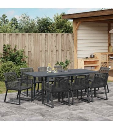 vidaXL Garden Dining Set 9 pcs Black Poly Rattan