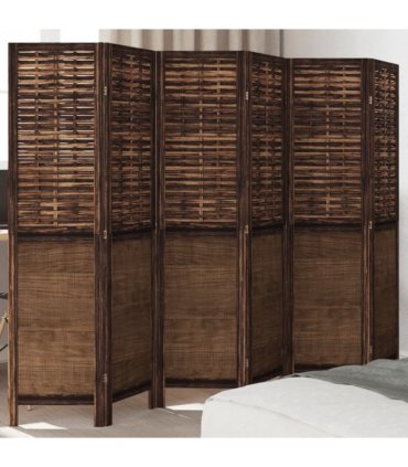 vidaXL Room Divider 6 Panels Dark Brown Solid Wood Paulownia