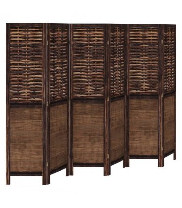 vidaXL Room Divider 6 Panels Dark Brown Solid Wood Paulownia