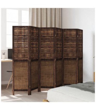 vidaXL Room Divider 6 Panels Dark Brown Solid Wood Paulownia