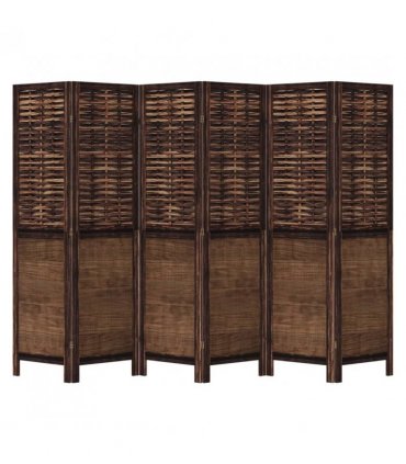 vidaXL Room Divider 6 Panels Dark Brown Solid Wood Paulownia