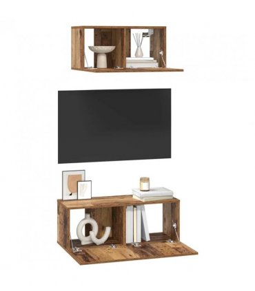 vidaXL TV Cabinet Set Wall-mounted 2 pcs Old Wood Engineered Wood