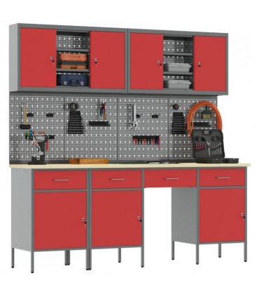 vidaXL Work Cabinet with Drawer 10 pcs Red Engineered Wood and Steel