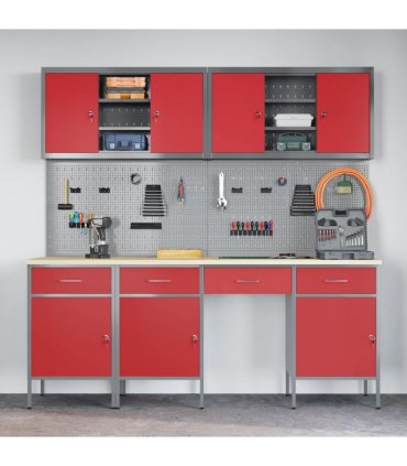 vidaXL Work Cabinet with Drawer 10 pcs Red Engineered Wood and Steel