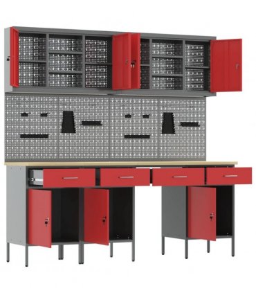 vidaXL Work Cabinet with Drawer 10 pcs Red Engineered Wood and Steel