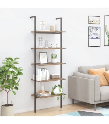 vidaXL 5-Tier Leaning Shelf Dark Brown and Black 64x35x185 cm