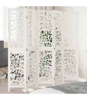 vidaXL Room Divider 5 Panels White Solid Wood Paulownia