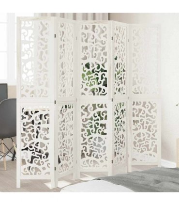 vidaXL Room Divider 5 Panels White Solid Wood Paulownia