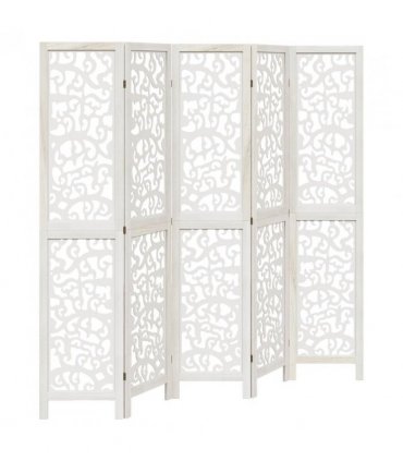 vidaXL Room Divider 5 Panels White Solid Wood Paulownia
