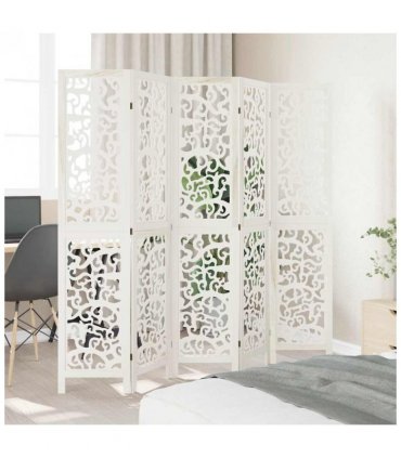 vidaXL Room Divider 5 Panels White Solid Wood Paulownia