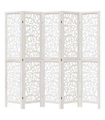 vidaXL Room Divider 5 Panels White Solid Wood Paulownia