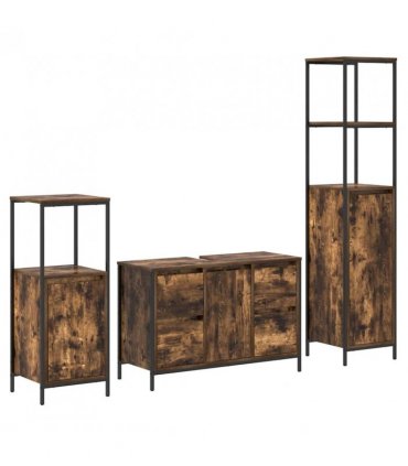 vidaXL Bathroom Furniture Set with Drawer 3 pcs Smoked Oak and Black