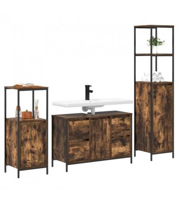vidaXL Bathroom Furniture Set with Drawer 3 pcs Smoked Oak and Black