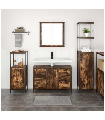 vidaXL Bathroom Furniture Set with Drawer 3 pcs Smoked Oak and Black