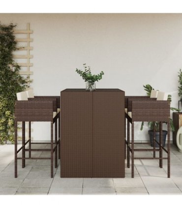 vidaXL 5 Piece Garden Bar Set with Cushions Brown Poly Rattan