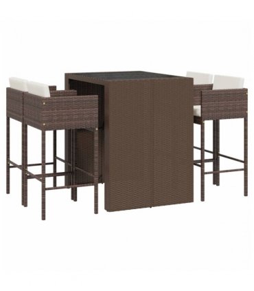 vidaXL 5 Piece Garden Bar Set with Cushions Brown Poly Rattan