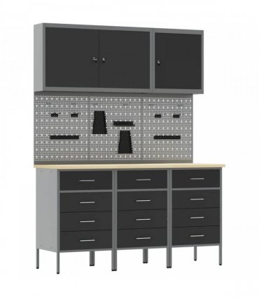 vidaXL Work Cabinet with Drawer 8 pcs Black Engineered Wood and Steel