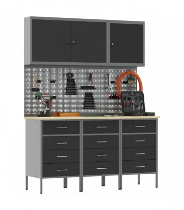vidaXL Work Cabinet with Drawer 8 pcs Black Engineered Wood and Steel