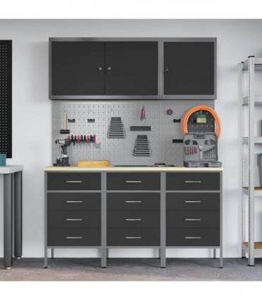 vidaXL Work Cabinet with Drawer 8 pcs Black Engineered Wood and Steel