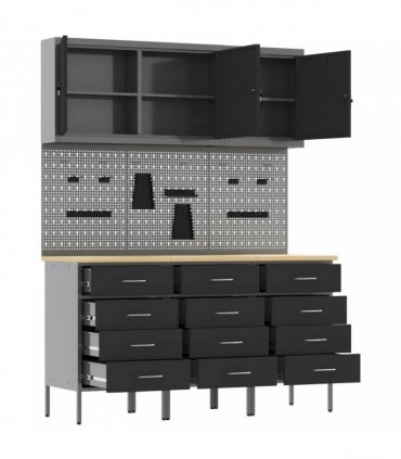 vidaXL Work Cabinet with Drawer 8 pcs Black Engineered Wood and Steel