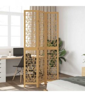 vidaXL Room Divider 3 Panels Brown Solid Wood Paulownia