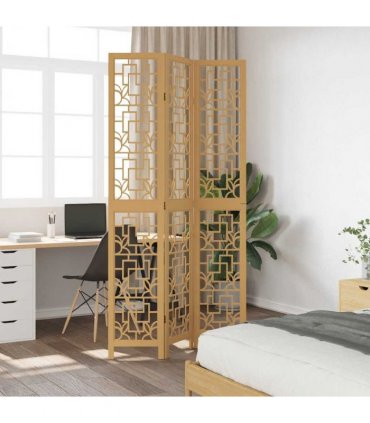vidaXL Room Divider 3 Panels Brown Solid Wood Paulownia