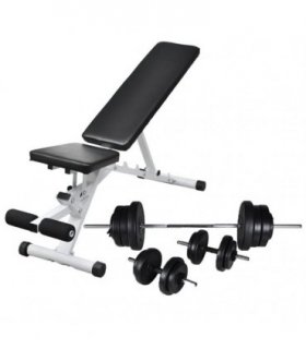 vidaXL Workout Bench with Barbell and Dumbbell Set 60.5 kg