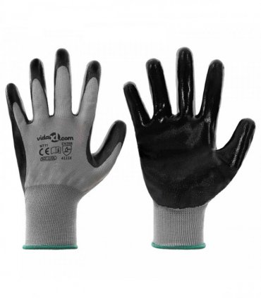 vidaXL Work Gloves 12 pcs Grey and Black 11 / XXL Polyester