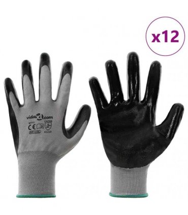 vidaXL Work Gloves 12 pcs Grey and Black 11 / XXL Polyester