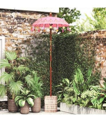 vidaXL Parasol with Base Pink 95 x 95 x 260 cm Cotton and Wood