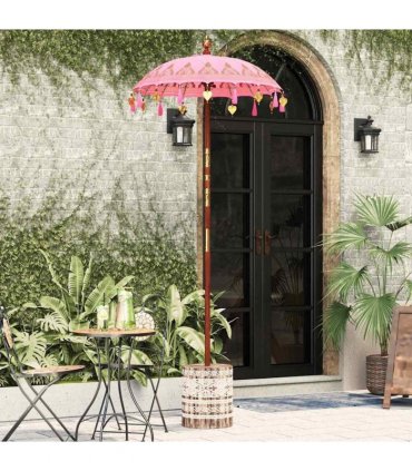 vidaXL Parasol with Base Pink 95 x 95 x 260 cm Cotton and Wood