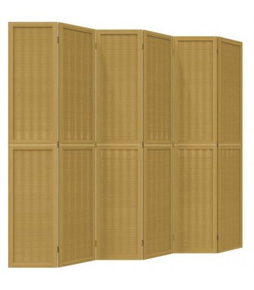 vidaXL Room Divider 6 Panels Brown Solid Wood Paulownia