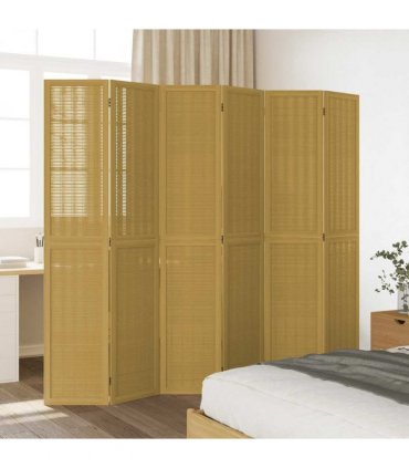 vidaXL Room Divider 6 Panels Brown Solid Wood Paulownia
