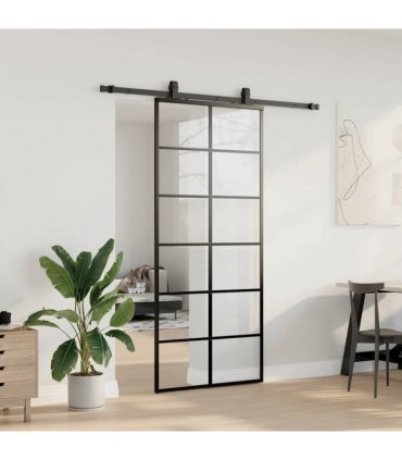 vidaXL Sliding Door with Hardware Set Black 90x205 cm ESG Glass