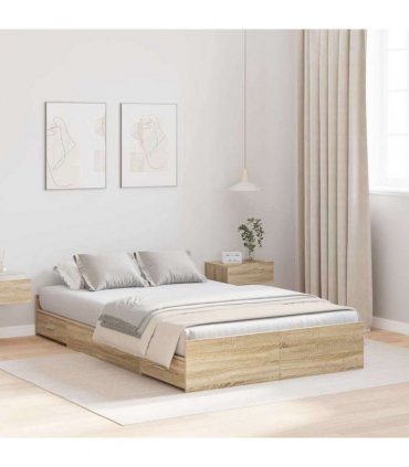 vidaXL Storage Bed Frame Sonoma Oak 120 x 200 cm Engineered Wood