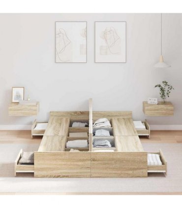 vidaXL Storage Bed Frame Sonoma Oak 120 x 200 cm Engineered Wood
