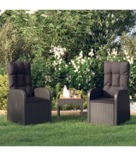 vidaXL Reclining Garden Chairs with Cushions 2 pcs Black Poly Rattan