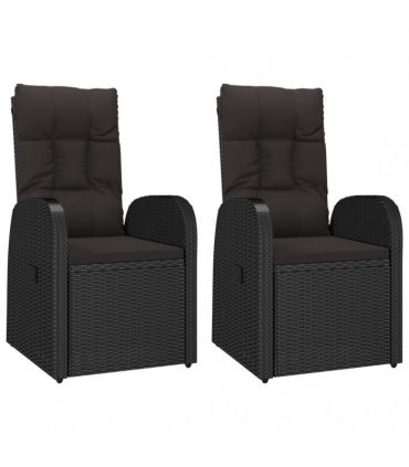 vidaXL Reclining Garden Chairs with Cushions 2 pcs Black Poly Rattan