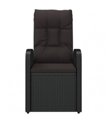 vidaXL Reclining Garden Chairs with Cushions 2 pcs Black Poly Rattan
